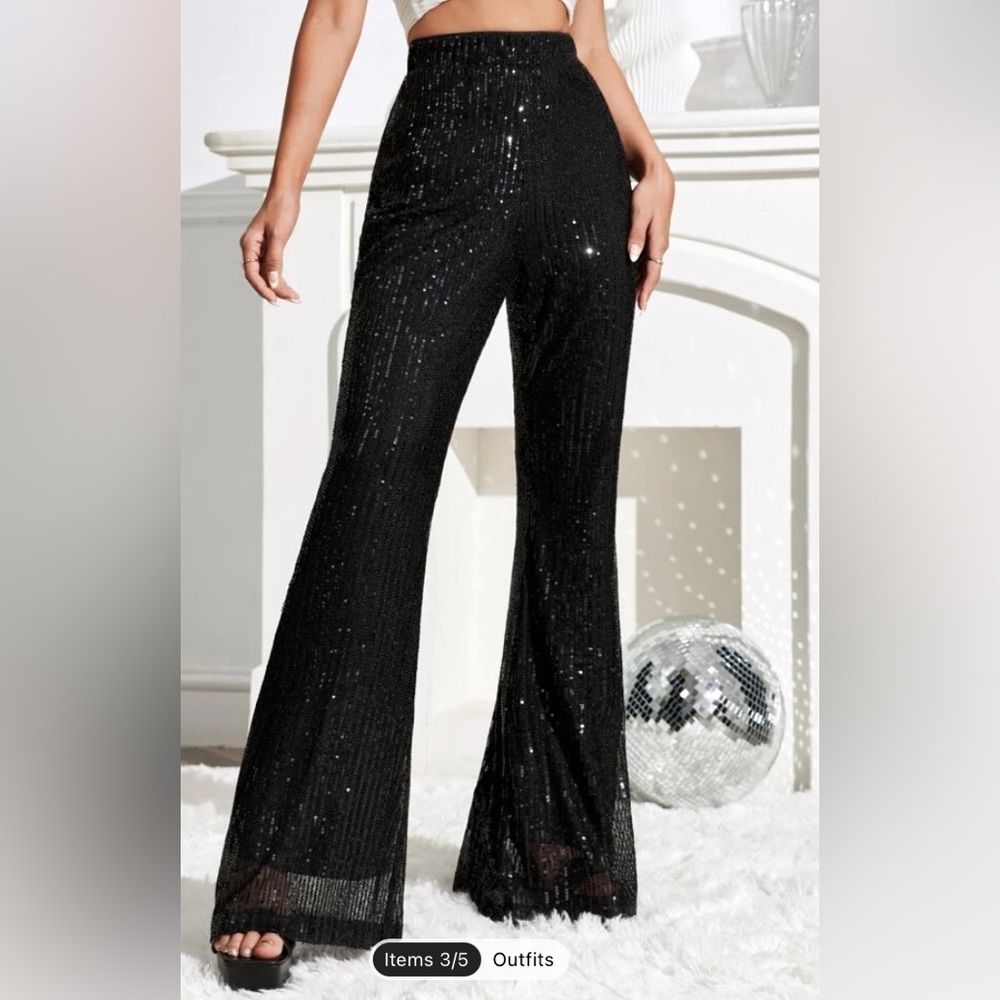 Black Sequin Flare Pants